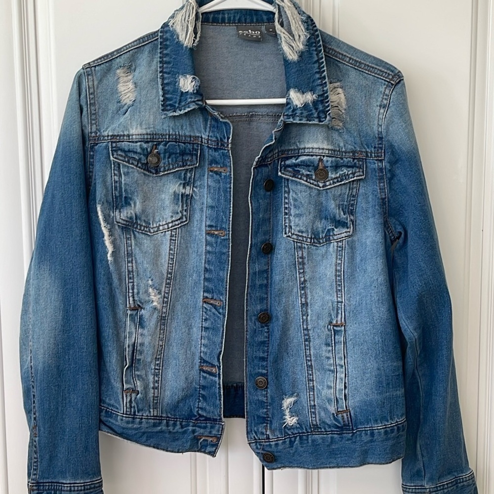 Soho Jeans blue denim jeans jacket distressed size M - Picture 1 of 12